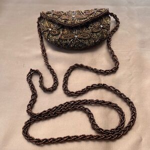 Vintage Beaded SuperMini Clutch in Brown and Gold With Stylish  Crossbody Strap